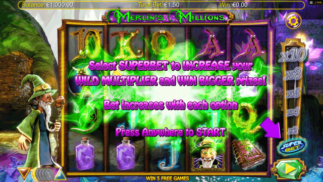 Игровой интерфейс Merlin's Millions 1